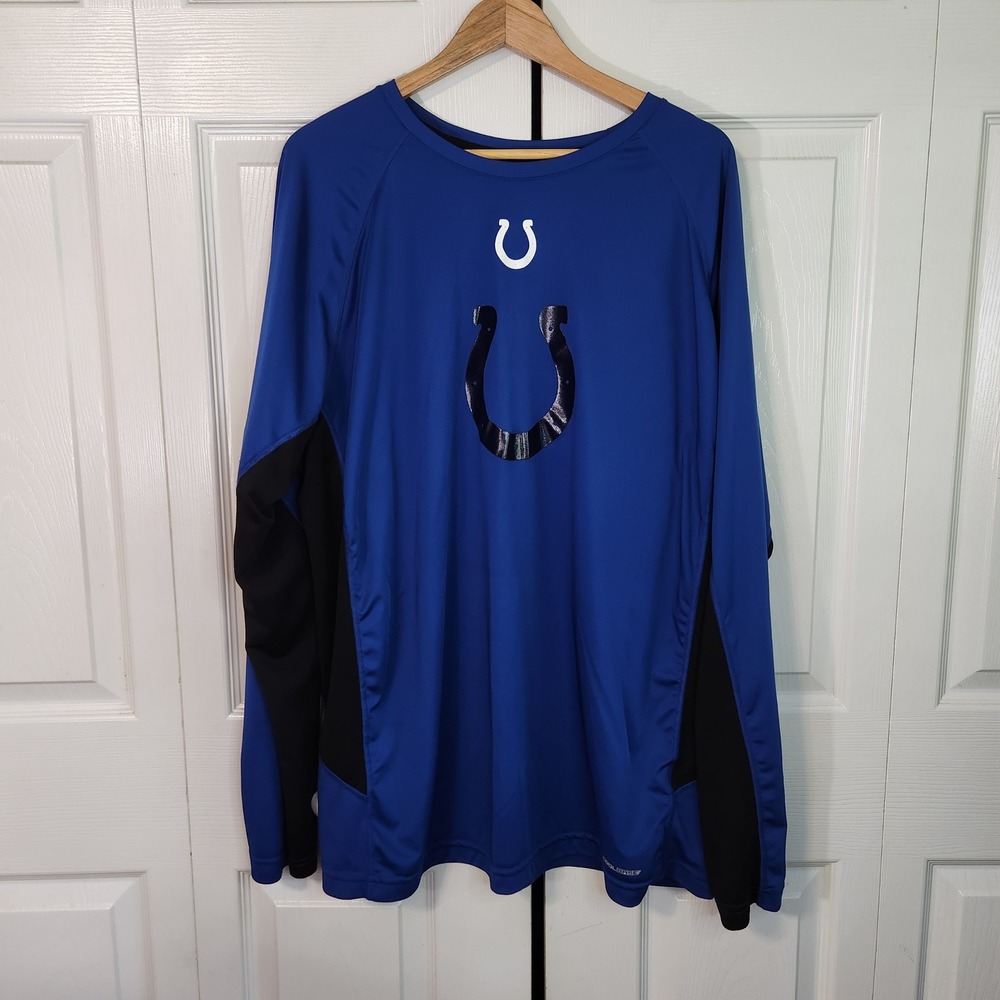 Majestic Indianapolis Colts NFL CoolBase Long Sleeve Shirt Mens 2XL Blue Black